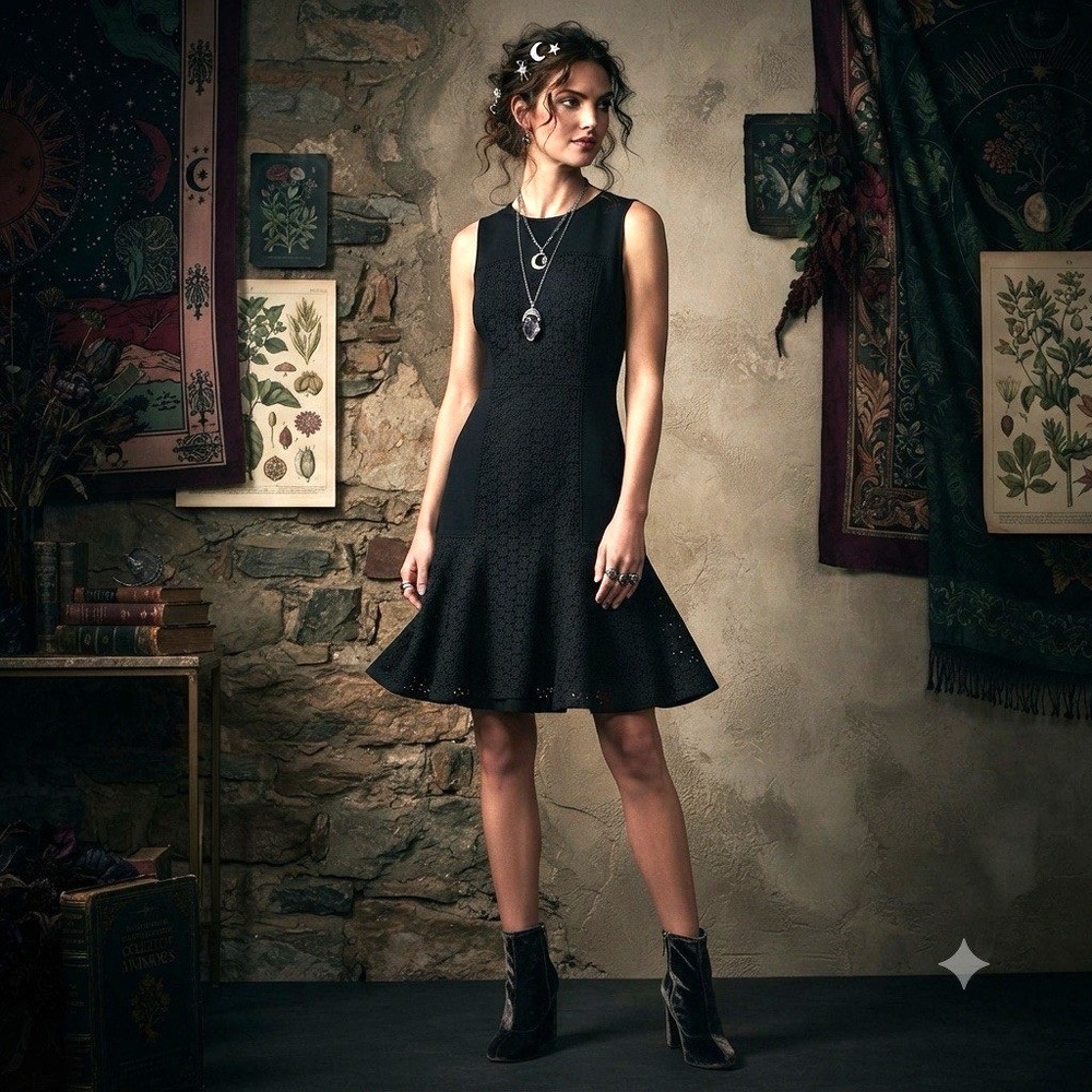 J Crew Collection Black Eyelet Fit & Flare Cocktail Dress 4 Sleeveless LBD
